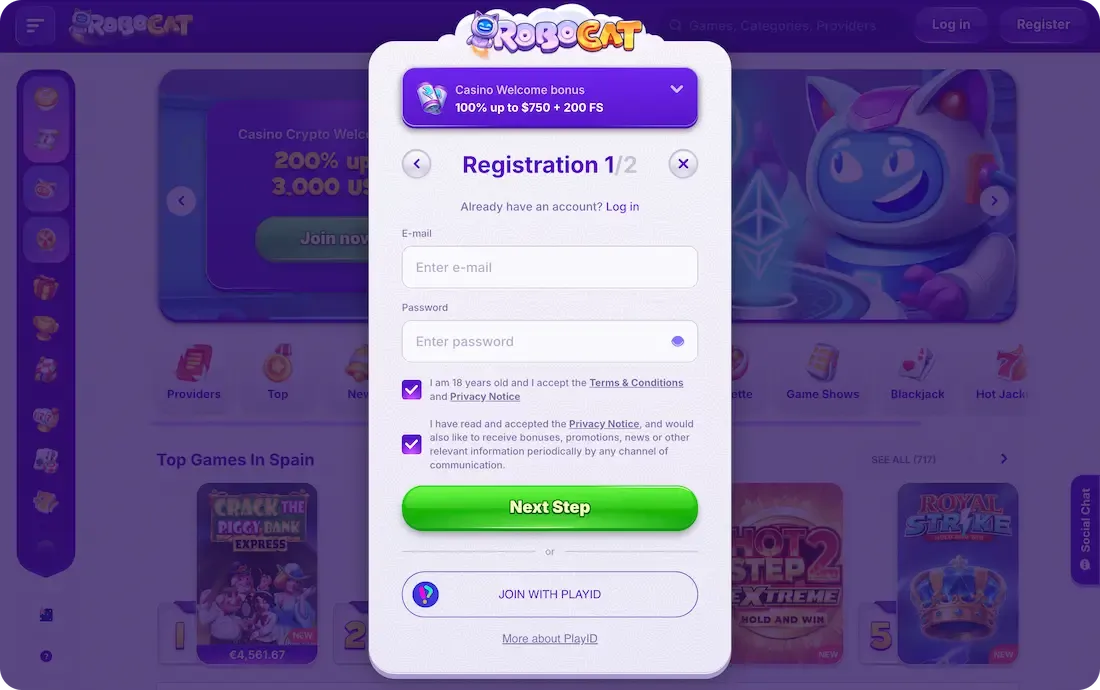 robocat casino registration